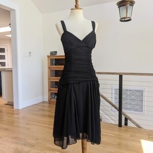 Black Flowy Ruched Midi Dress